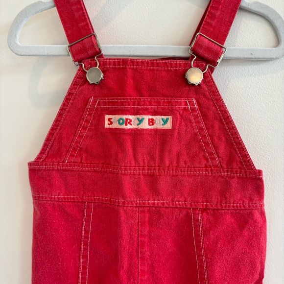 Buster Brown Vintage "Sporty Boy" Red Bib Overalls Size 18 month Made in U.S.A - Picture 3 of 11